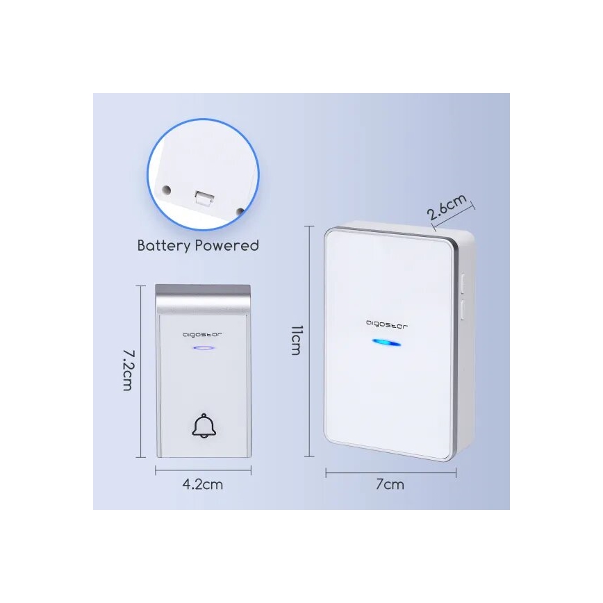 Aigostar - Campana inalámbrica 3xAA/12V IP44 blanco/plata