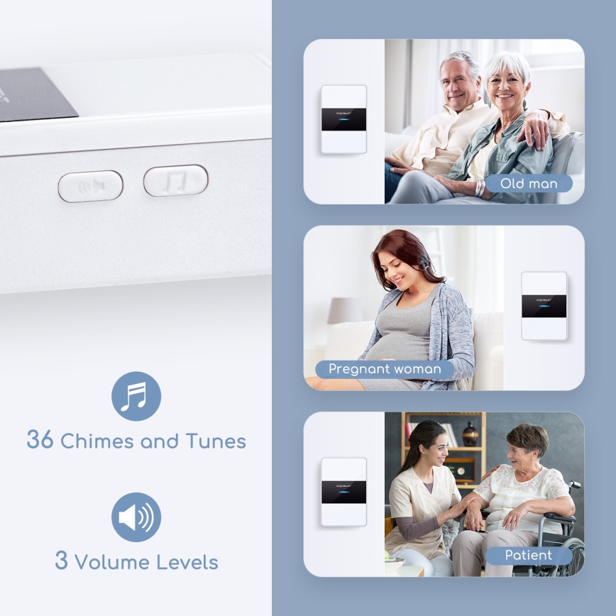 Aigostar - Campana inalámbrica 3xAA IP44 negro/blanco