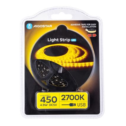 Aigostar - Cinta LED 2m LED/4,9W/5V 2700K IP65 negro