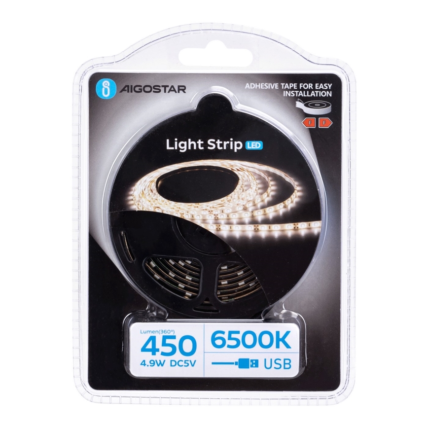 Aigostar - Cinta LED 2m LED/4,9W/5V 6500K IP65 negro