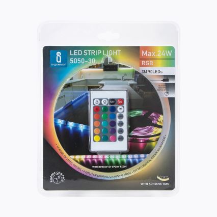 Aigostar - Cinta LED RGB regulable 3m LED/24W/12/230V IP65 + mando a distancia