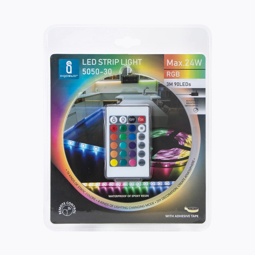 Aigostar - Cinta LED RGB regulable 3m LED/24W/12/230V IP65 + mando a distancia
