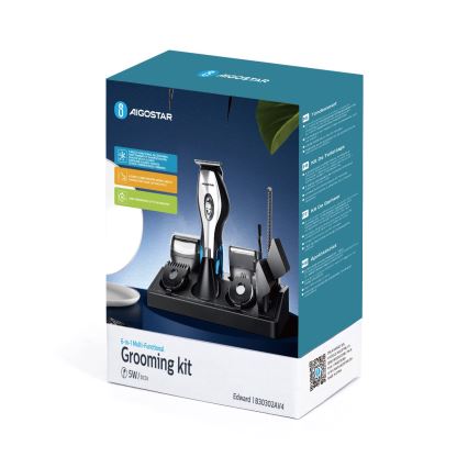 Aigostar - Cortapelos con accesorios 6en1 5W/5V negro