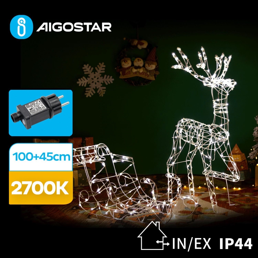 Aigostar - Decoración LED para exteriores LED/3,6W/31/230V 2700K 90/45cm IP44 reno con trineo