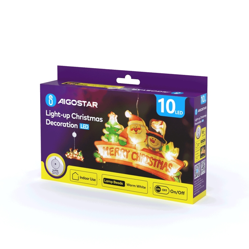 Aigostar - Decoración navideña LED 10xLED/3xAAA Feliz Navidad 13 cm