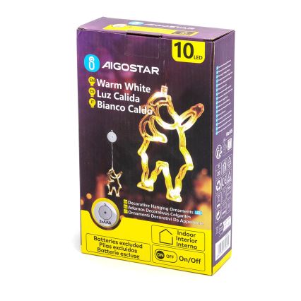 Aigostar - Decoración navideña LED 10xLED/3xAAA Papá Noel 20 cm