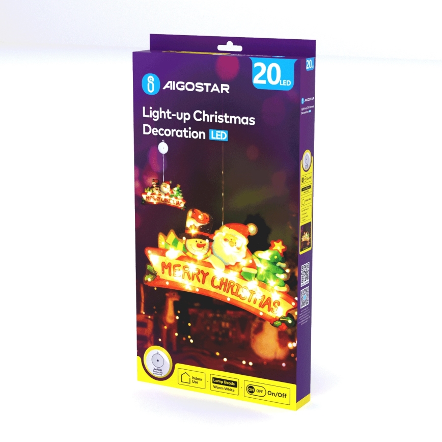 Aigostar - Decoración navideña LED 20xLED/3xAAA Feliz Navidad 23 cm