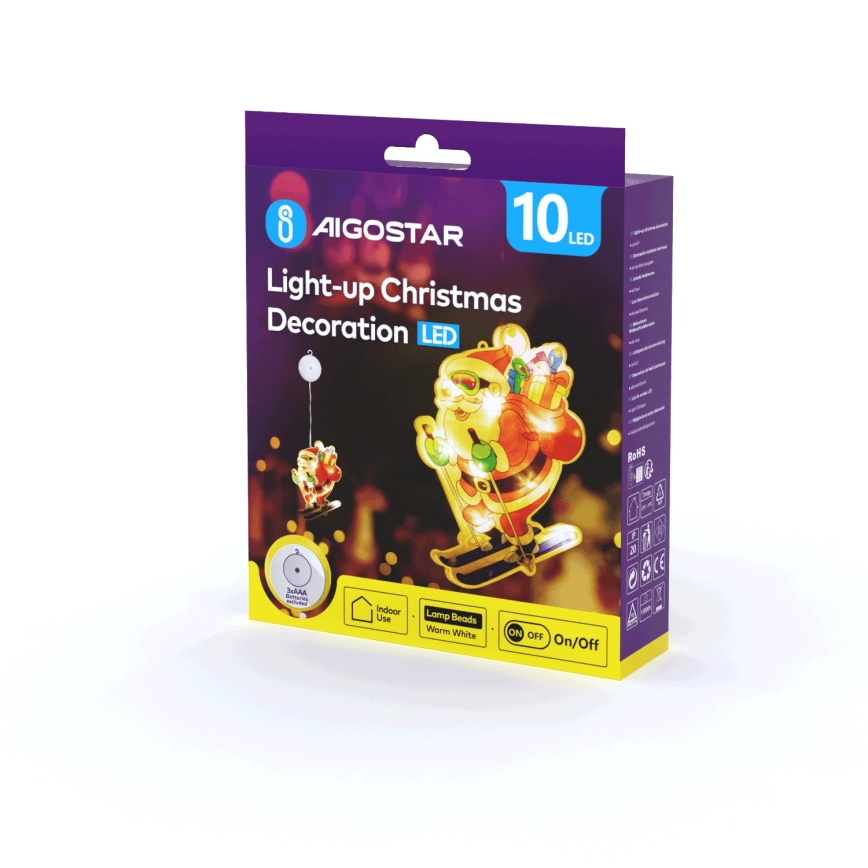 Aigostar - Decoración navideña LED LED/3xAAA Papá Noel en esquís 23cm