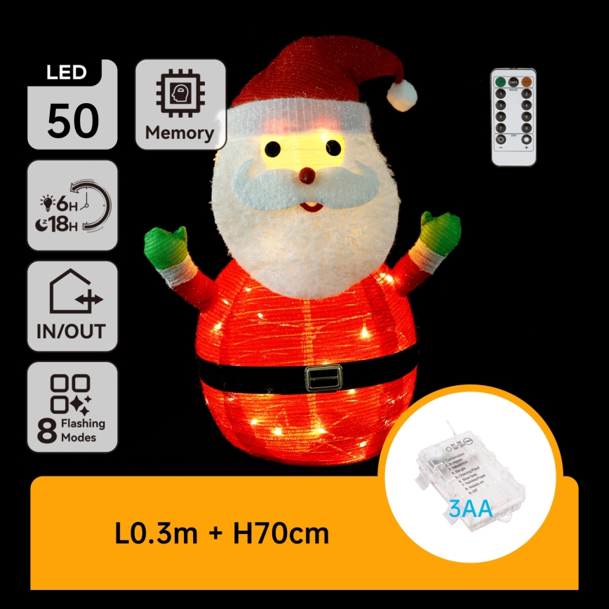 Aigostar - Decoración navideña LED para exterior 50xLED/3xAA 0,7m IP44 Papá Noel