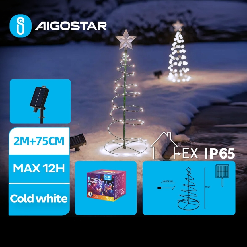 Aigostar - Decoración navideña solar LED LED/0,26W/3,7V 75cm IP65 500 mAh blanco frío