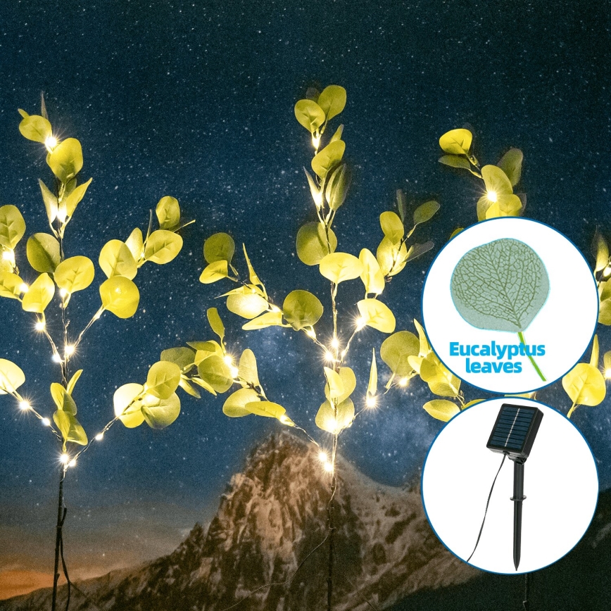Aigostar - Decoración solar LED 60xLED/3,5m IP65 300 mAh blanco cálido eucalipto