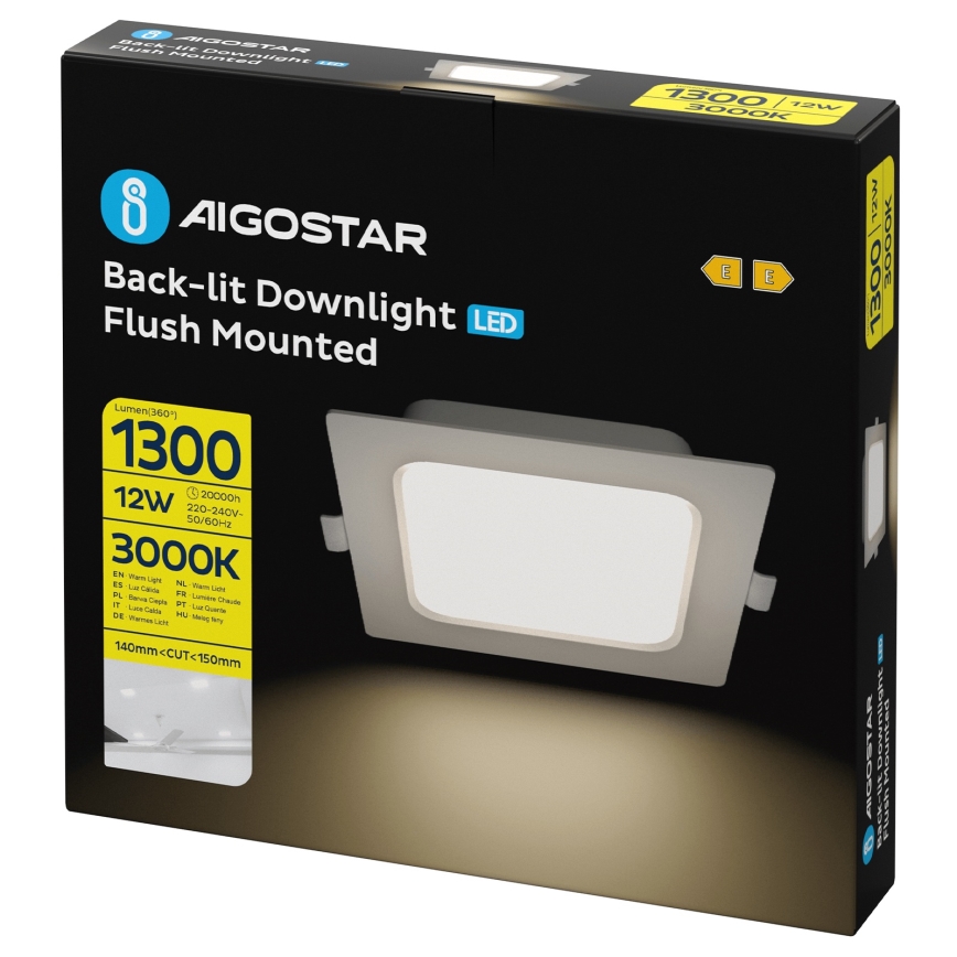Aigostar - Downlight LED 12W/230V 3000K 17,5x17,5 cm blanco