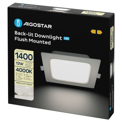 Aigostar - Downlight LED 12W/230V 4000K 17,5x17,5 cm blanco