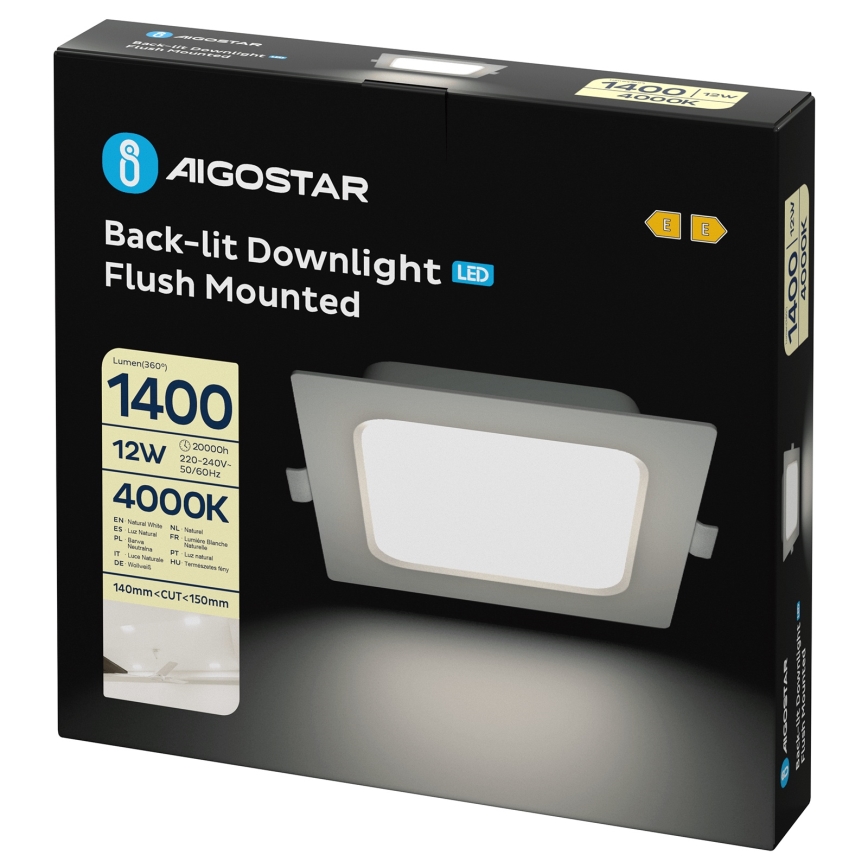 Aigostar - Downlight LED 12W/230V 4000K 17,5x17,5 cm blanco