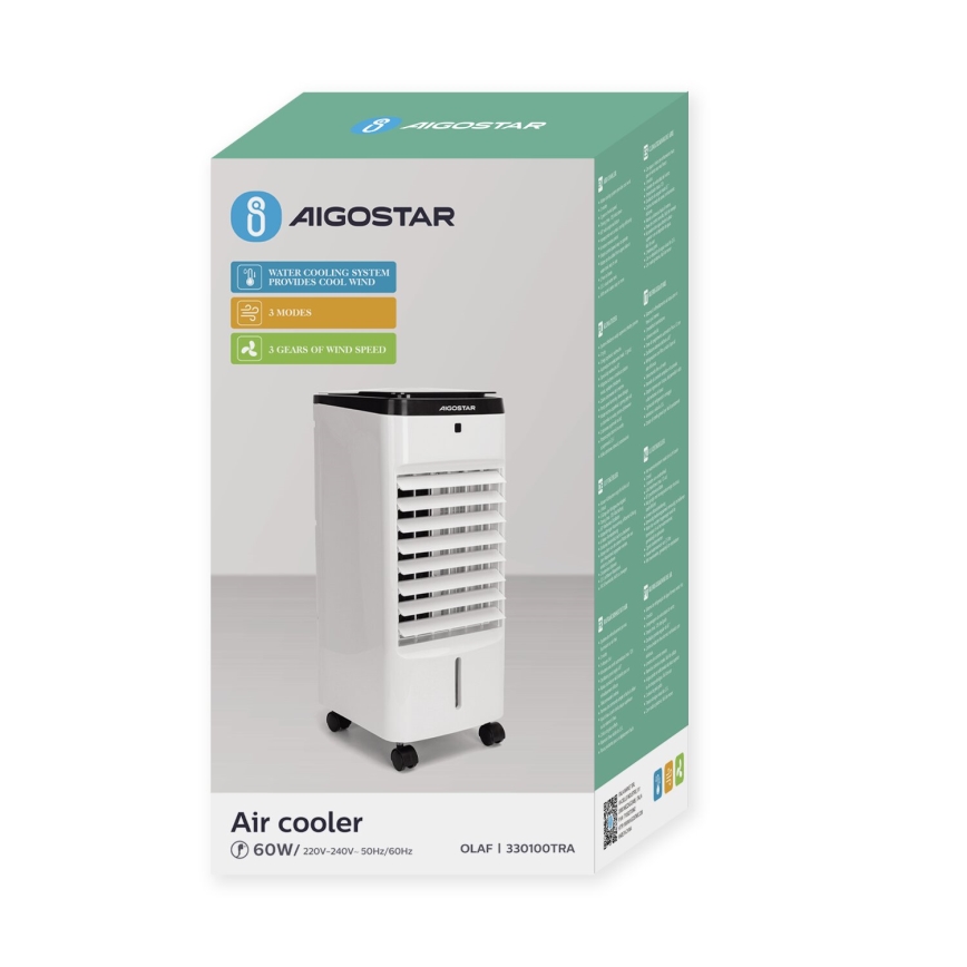 Aigostar - Enfriador de aire 60W/230V blanco/negro + mando a distancia