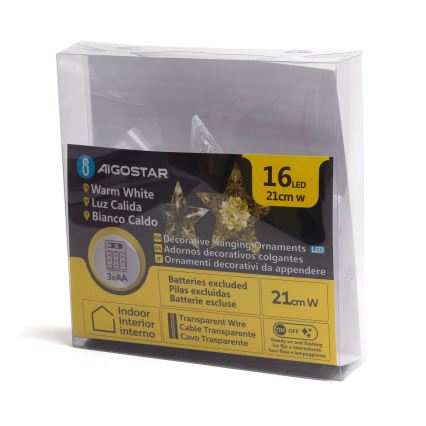 Aigostar - Estrella decorativa navideña LED 16xLED/3xAA, blanco cálido