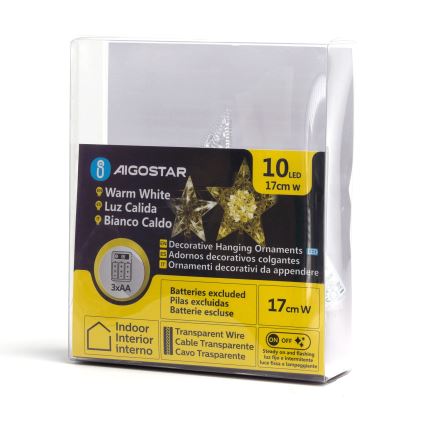Aigostar - Estrella LED de decoración navideña 10xLED/3xAA blanco cálido