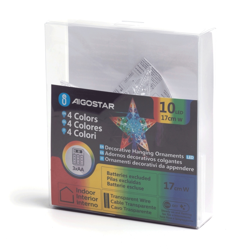 Aigostar - Estrella LED decorativa navideña RGBY, 10 LEDs, 3 pilas AA