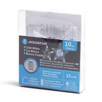 Aigostar - Estrella LED decorativa para Navidad, 10xLED/3xAA, blanco frío