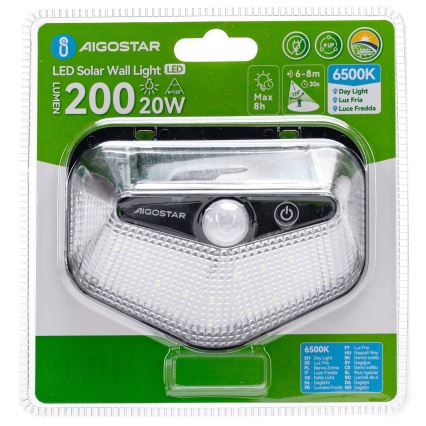 Aigostar - Faro Solar LED con sensor LED/3,7V 6500K 500 mAh IP65 negro