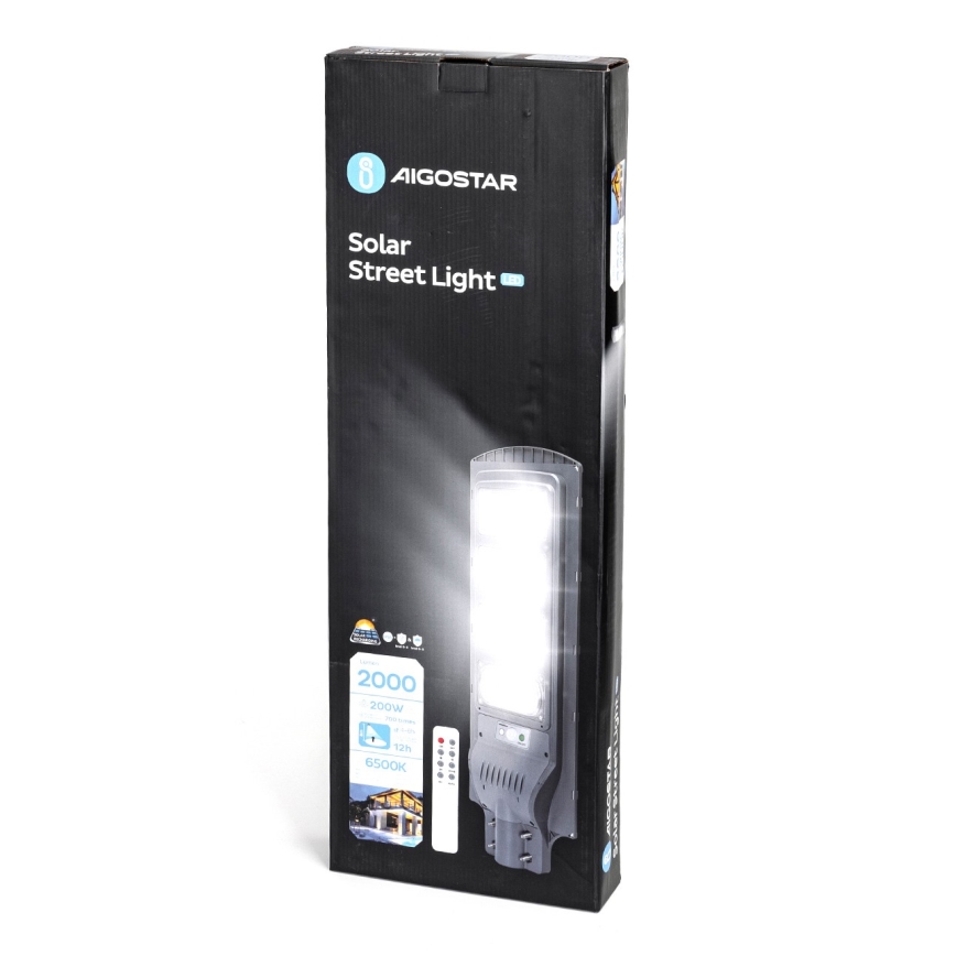 Aigostar - Farola solar LED con sensor LED/200W/3,2V 20000mAh IP65 6500K + control remoto