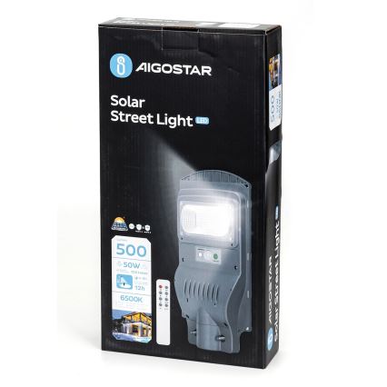 Aigostar - Farola solar LED con sensor LED/50W/3,2V 5000mAh IP65 6500K + control remoto