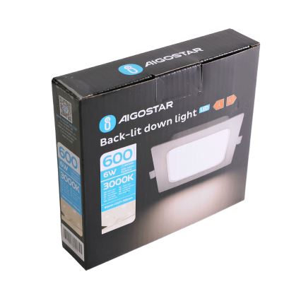 Aigostar - Foco empotrable LED 6W 230V 3000K 12x12 cm blanco