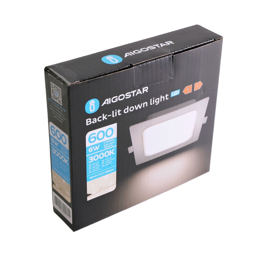 Aigostar - Foco empotrable LED 6W 230V 3000K 12x12 cm blanco