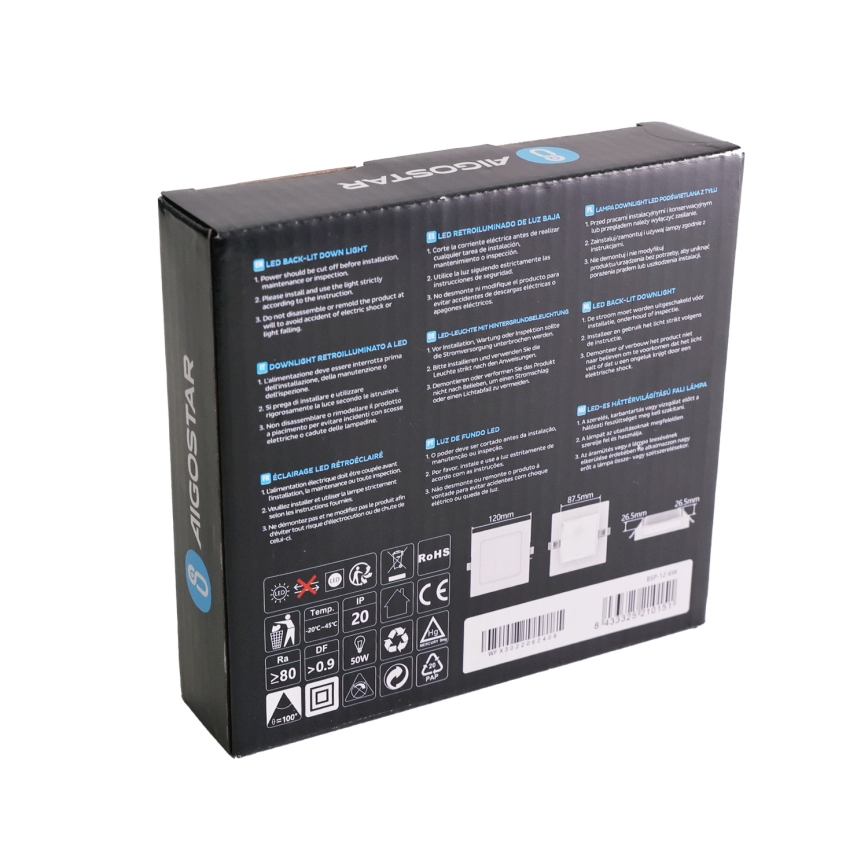 Aigostar - Foco empotrable LED 6W 230V 3000K 12x12 cm blanco