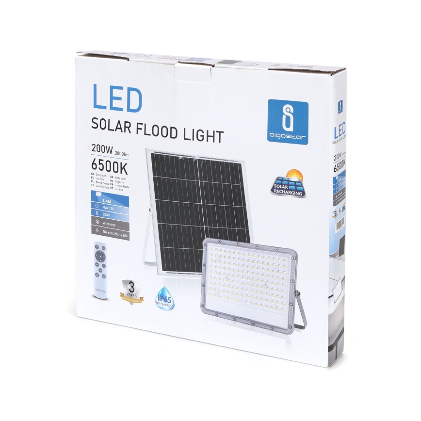 Aigostar - Proyector solar LED regulable LED/200W/3,4V 20000 mAh IP65 + mando a distancia