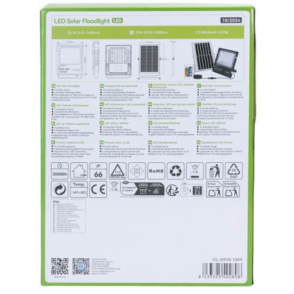 Aigostar - Foco solar LED RGB regulable LED/100W/3,2V IP66 + mando a distancia