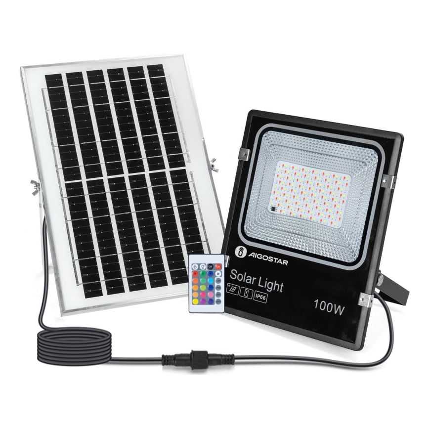 Aigostar - Foco solar LED RGB regulable LED/100W/3,2V IP66 + mando a distancia