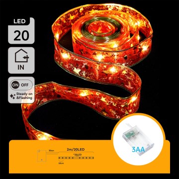 Aigostar - Guirnalda de luces LED, 20 LEDs, 3xAA, 2 m, blanco cálido/rojo