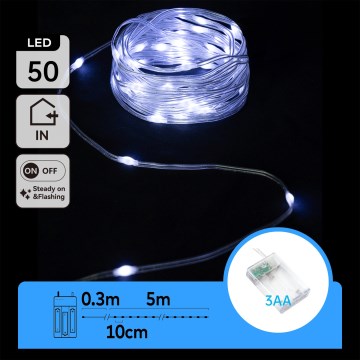 Aigostar - Guirnalda de luces LED 50xLED/3xAA 5,3m blanco frío