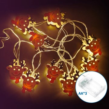 Aigostar - Guirnalda de luces LED para Navidad 10xLED/3xAA 1,5m blanco cálido con reno