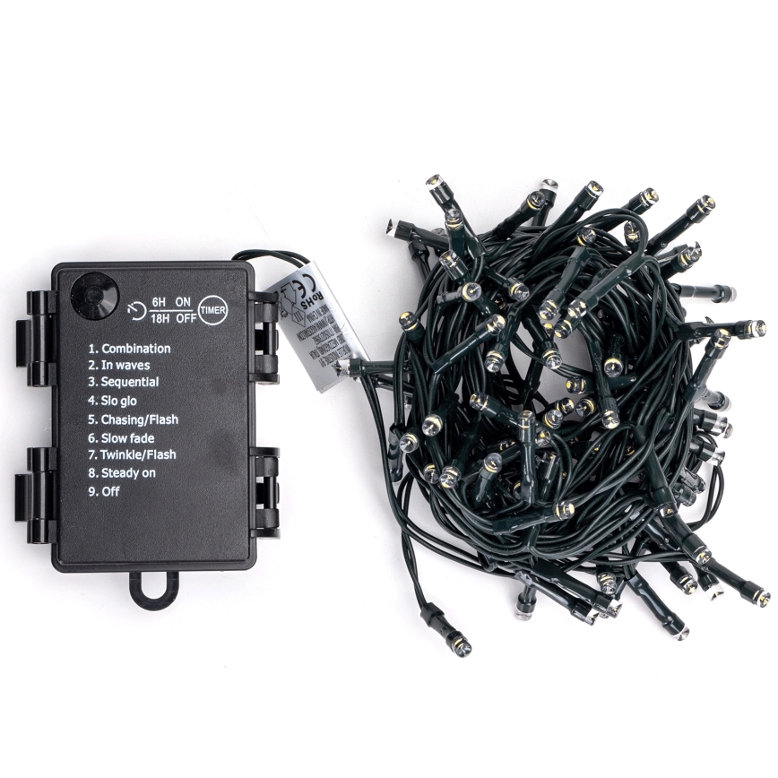 Aigostar - Guirnalda de Navidad LED para exterior, 100 LEDs, 8 funciones, 3x AA, 5,3 m, IP44, blanco cálido