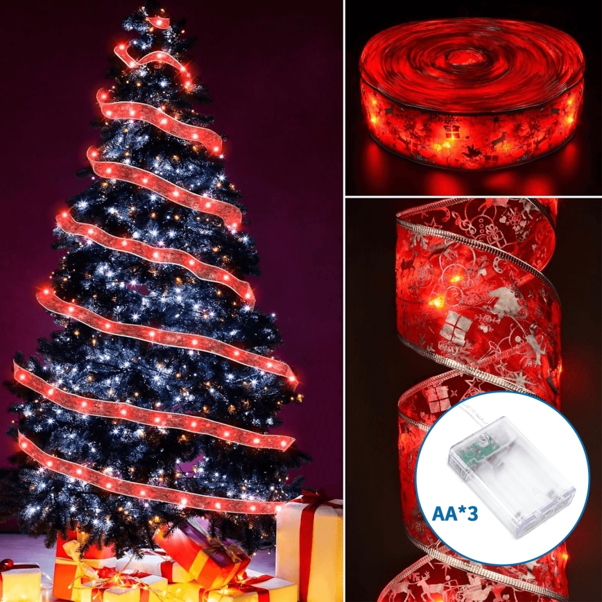 Aigostar - Guirnalda de Navidad LED 50xLED/3xAA, 5 m, blanco cálido, rojo
