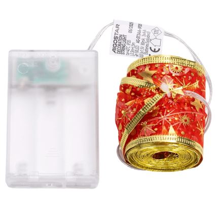 Aigostar - Guirnalda de Navidad LED 50xLED/3xAA, 5 m, blanco cálido, rojo