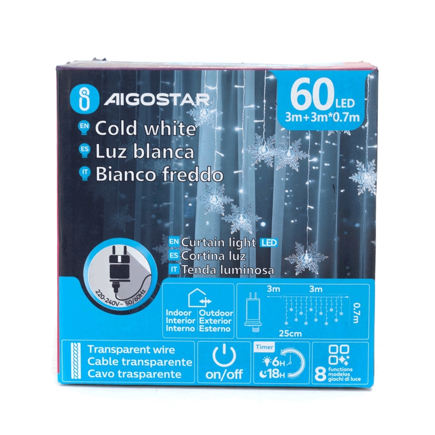 Aigostar - Guirnalda navideña LED para exterior 120xLED/8 funciones 3x0,7m IP44 blanco frío + control remoto