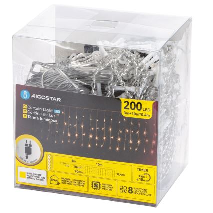 Aigostar - Cadena de luces navideña LED para exterior 200xLED/8 funciones 10x0,4m IP44 blanco cálido