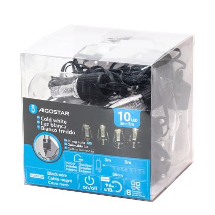 Aigostar - Guirnalda decorativa LED para exterior 10xLED/8m IP44 blanco frío