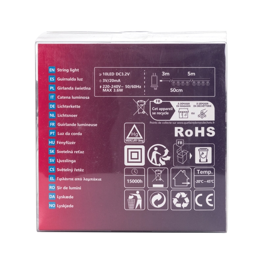 Aigostar - Guirnalda decorativa LED para exterior 10xLED/8m IP44 blanco frío