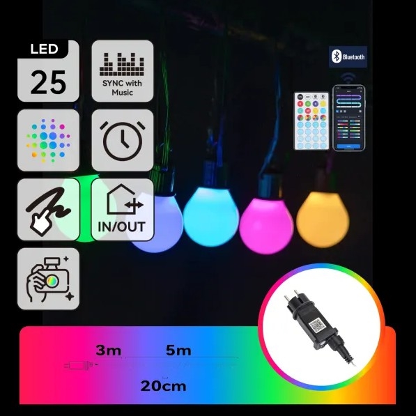 Aigostar - Guirnalda inteligente LED RGBICW MESH para exterior 25xLED 5 m IP44 + mando a distancia
