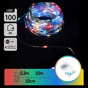 Aigostar - Guirnalda LED 100 LEDs/3xAA 10,3m multicolor