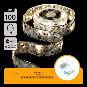 Aigostar - Guirnalda LED 100xLED/3xAA 10 m, blanco cálido, plateada