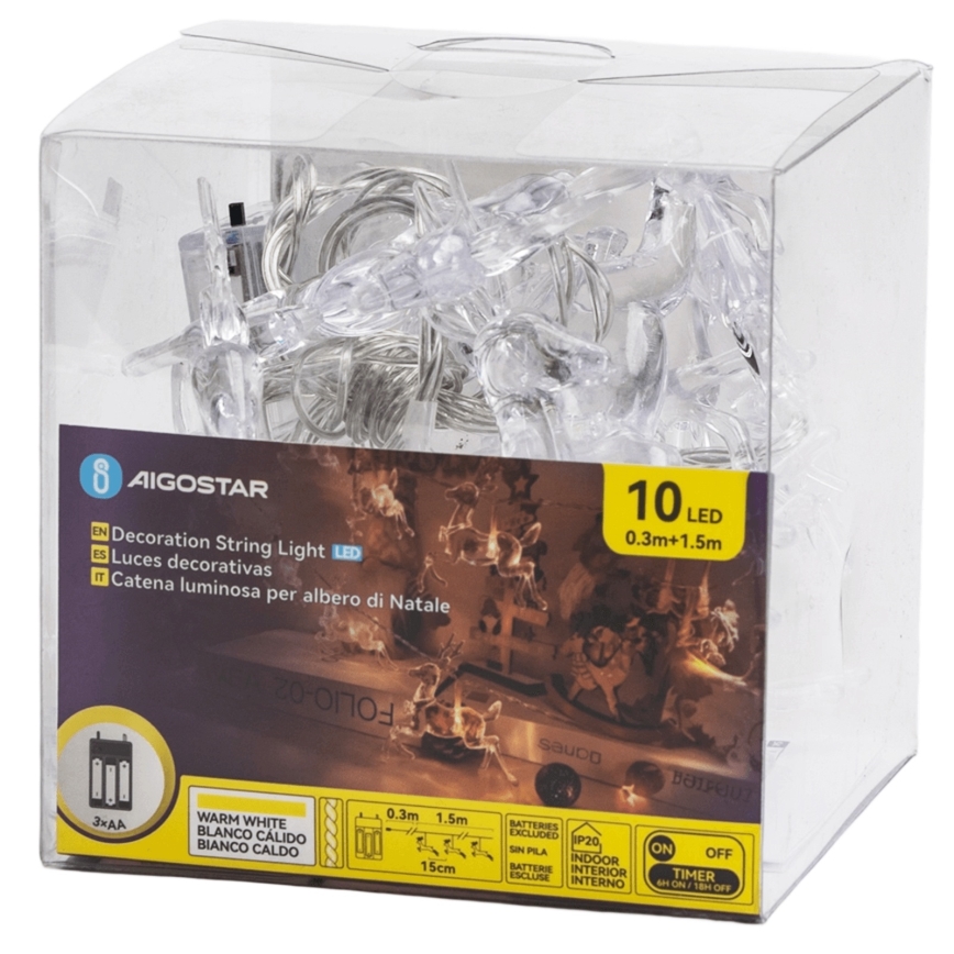 Aigostar - Guirnalda LED 10xLED/3xAA 1,5 m, blanco cálido, con figuras de ciervo