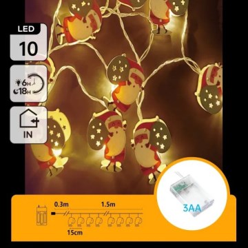 Aigostar - Guirnalda LED 10xLED/3xAA 1,5 m blanco cálido Papá Noel