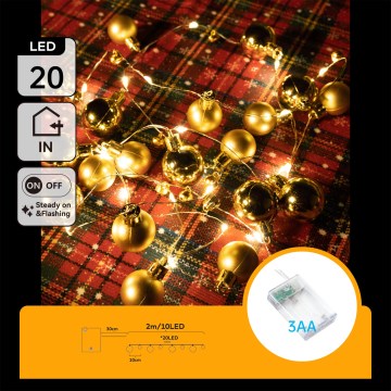 Aigostar - Guirnalda LED 20 LEDs / 3xAA, 2 m, blanco cálido