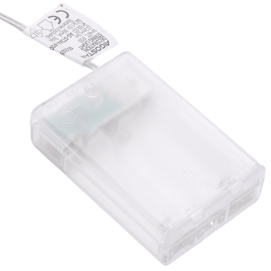 Aigostar - Guirnalda de luces LED 20xLED/3xAA, 2 m, blanco cálido, plateada