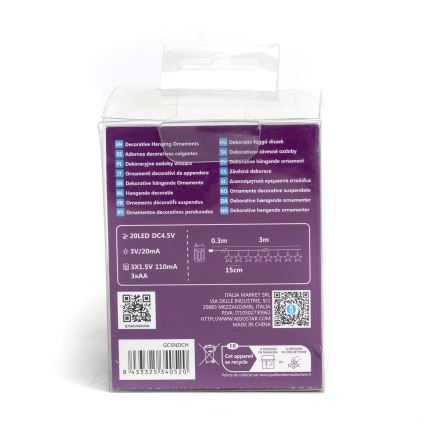 Aigostar - Guirnalda LED 20 LEDs / 3xAA, 3,3 m, forma de estrellas